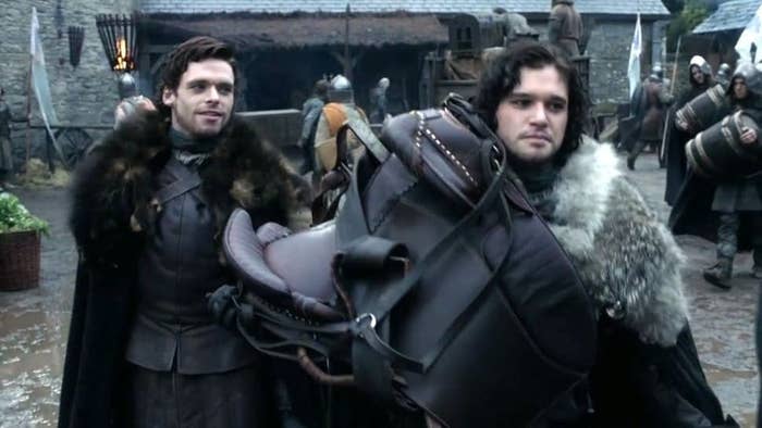 Robb Stark and Jon Snow walking around Winterfell