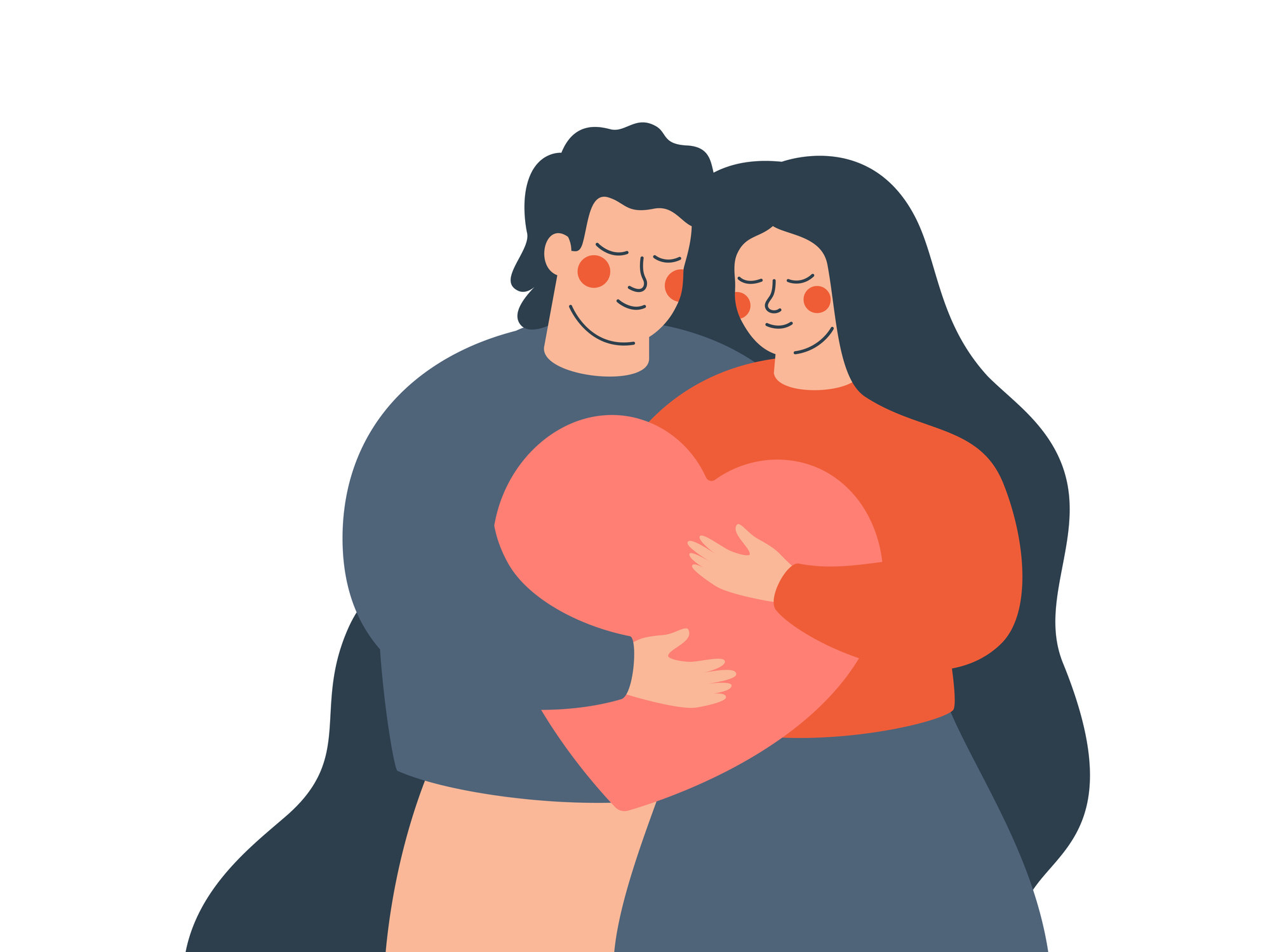 Illustration of a man and a woman holding a heart together