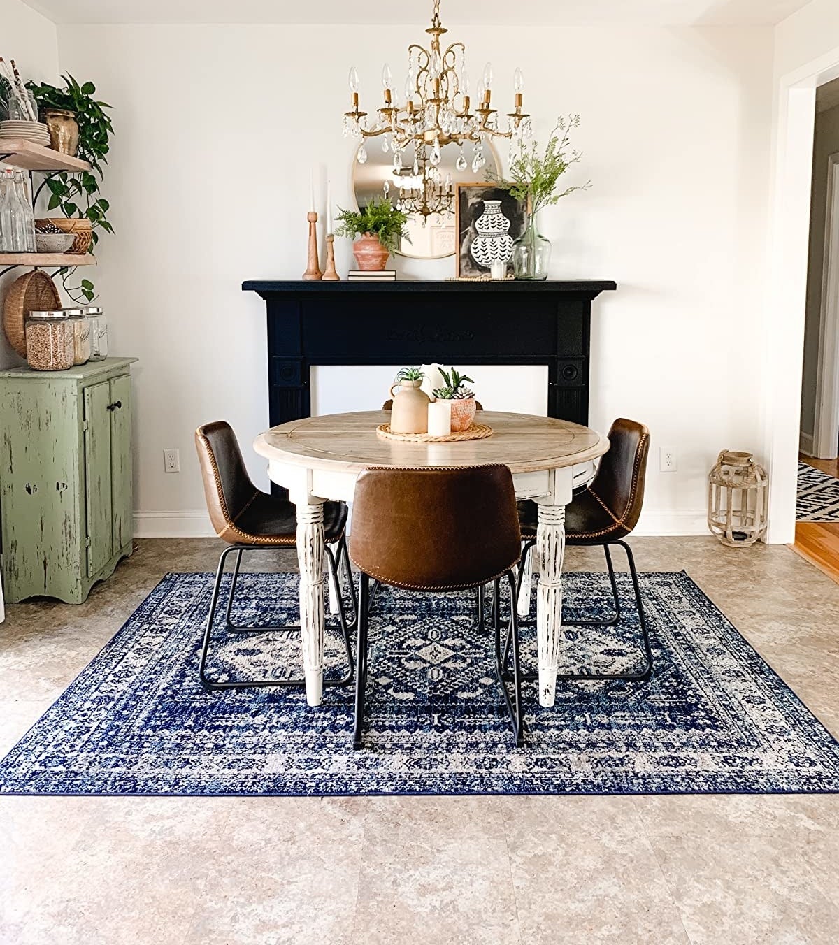 The blue and white brushed patterned rug