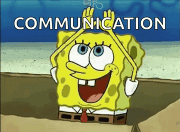 SpongeBob making a rainbow with the word &quot;communication&quot; over it