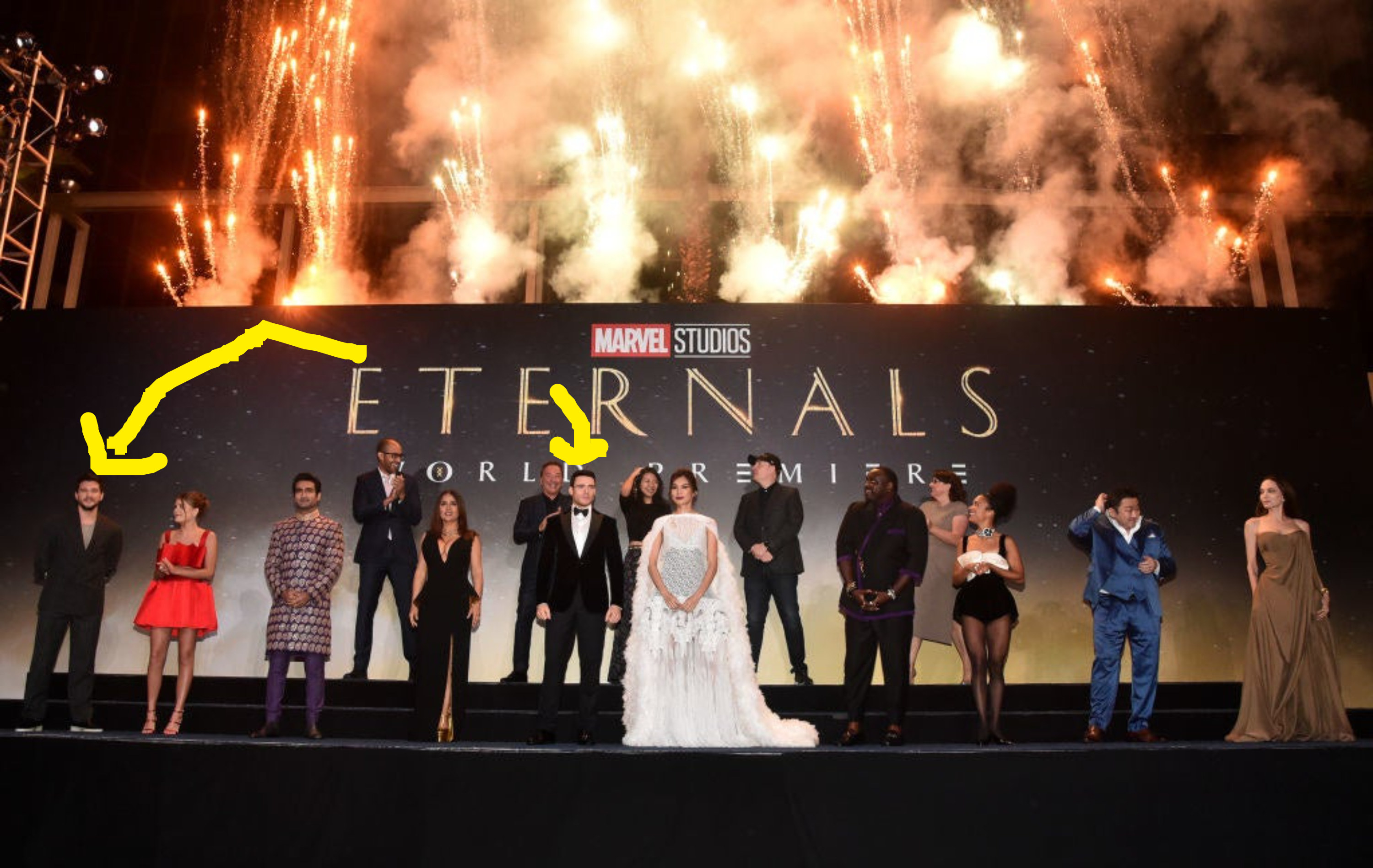 The cast and crew of Eternals posing at the world premeire
