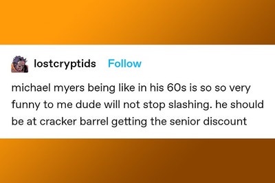 Tumblr post from user lostcryptids: "michael myers being like in his 60s is so so very funny to me did will not stop slashing, he should be at cracker barrel getting the senior discount"
