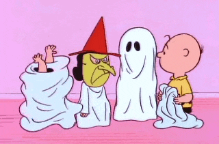 The Peanuts put on their ghost costumes