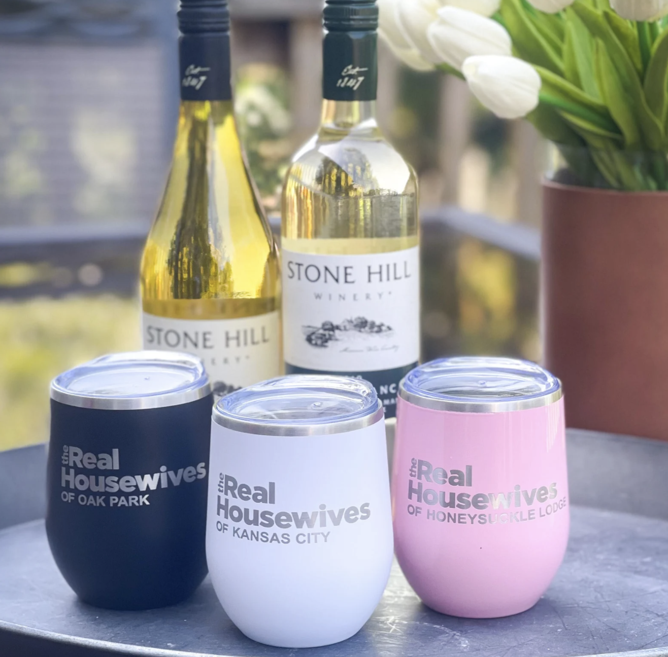 three personalized real housewives wine tumblers