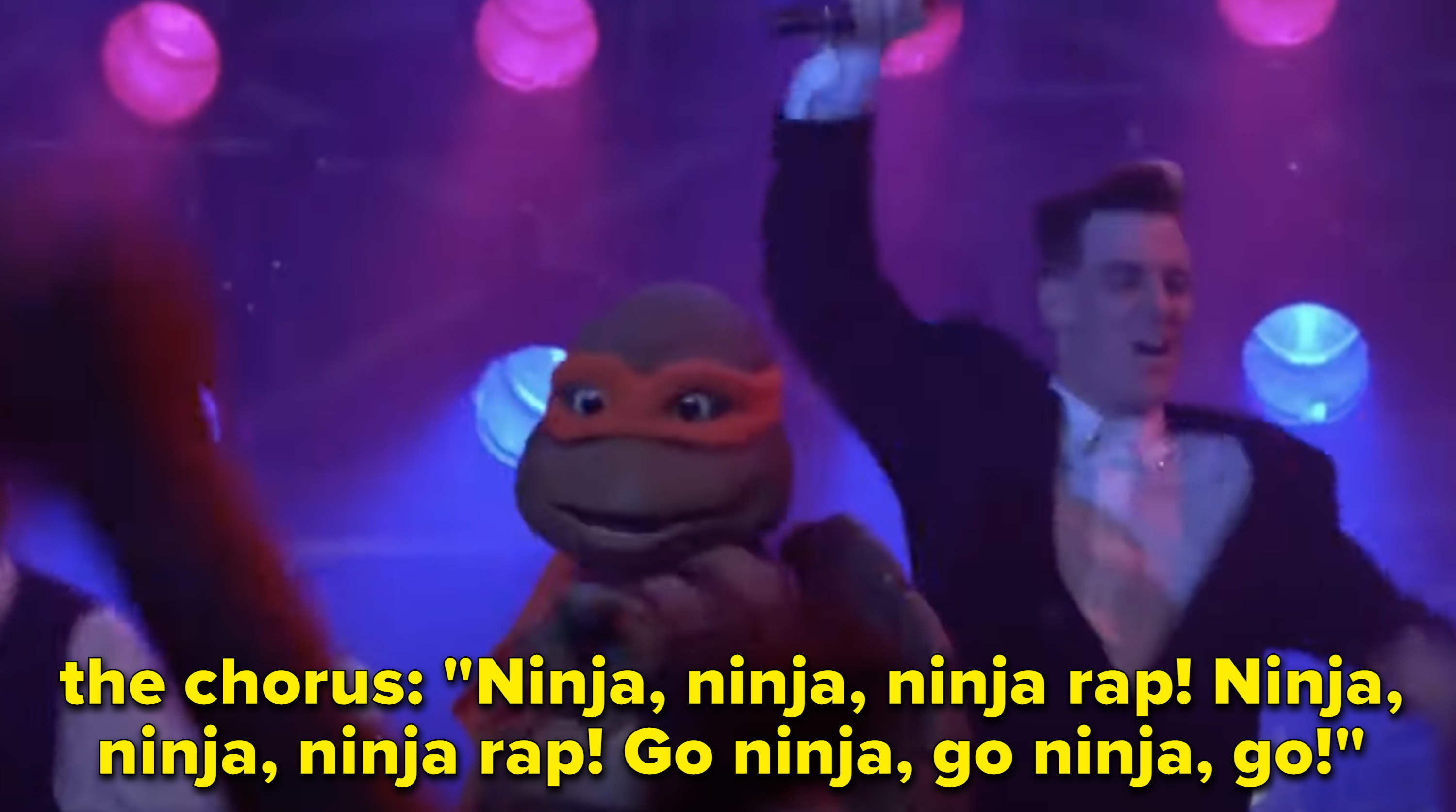 Vanilla Ice and the Teenage Mutant Ninja Turtles performing The Ninja Rap
