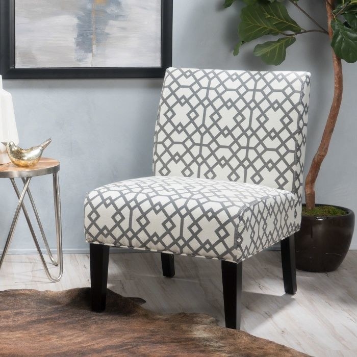 printed grey and black chair