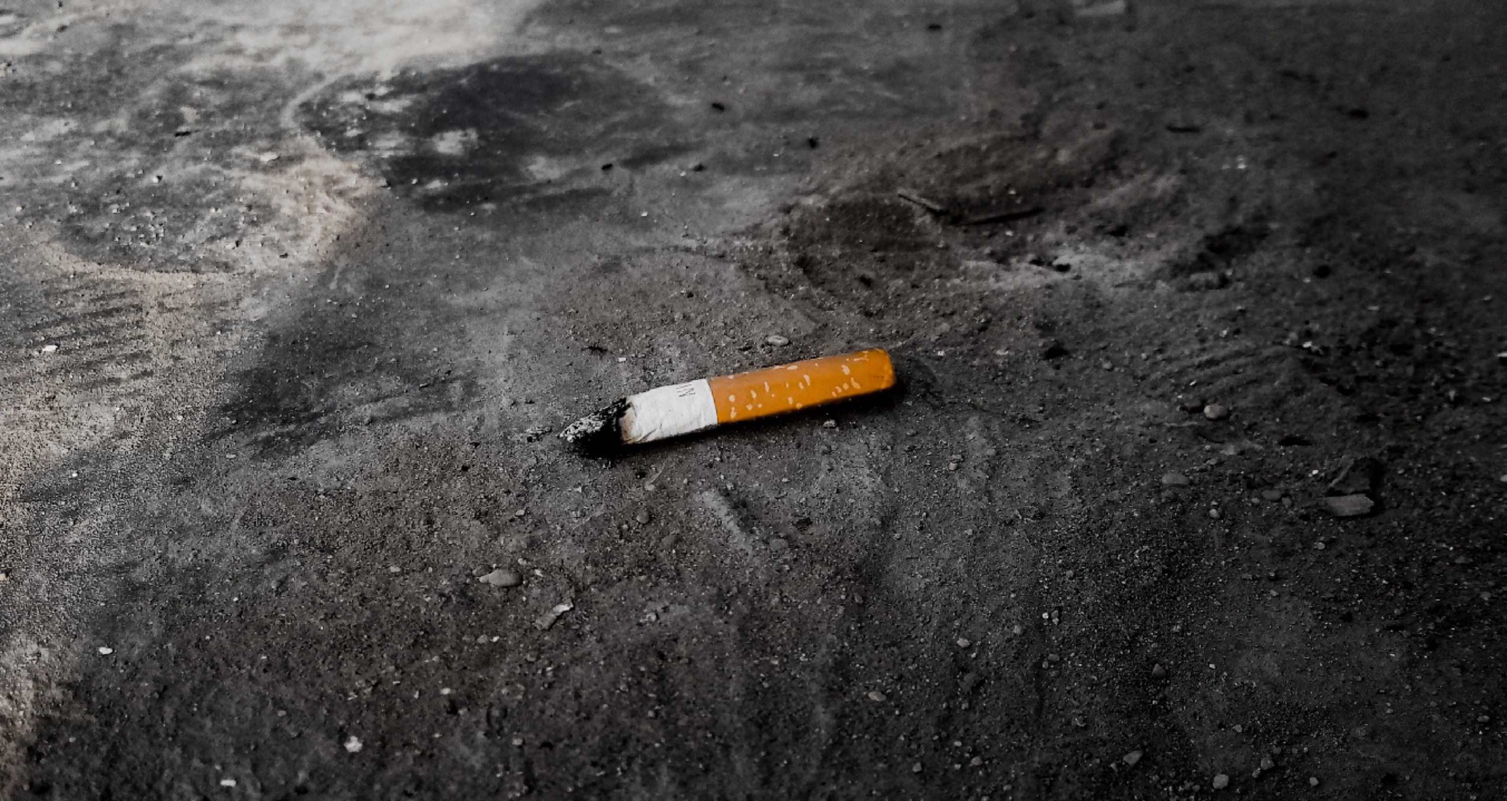 A cigarette butt on the ground