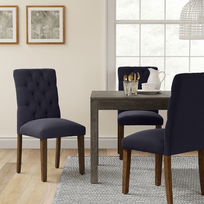 navy tufted dining chairs