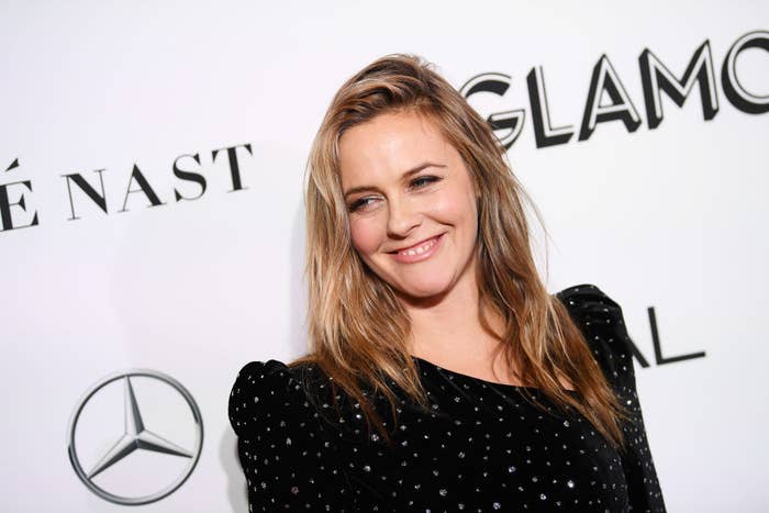 Alicia Silverstone smiles for photographers on the red carpet of the 2018 Glamour Women Of The Year Awards: Women Rise