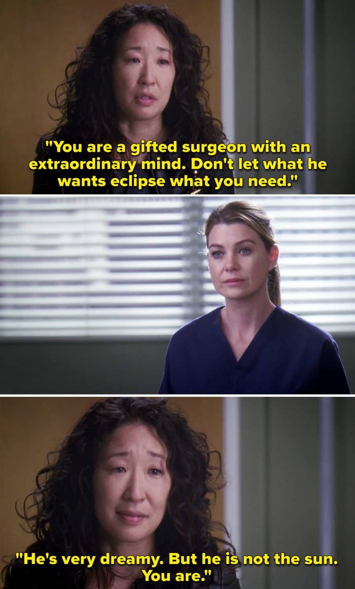 Cristina telling Meredith, &quot;He&#x27;s very dreamy. But he is not the sun. You are&quot;