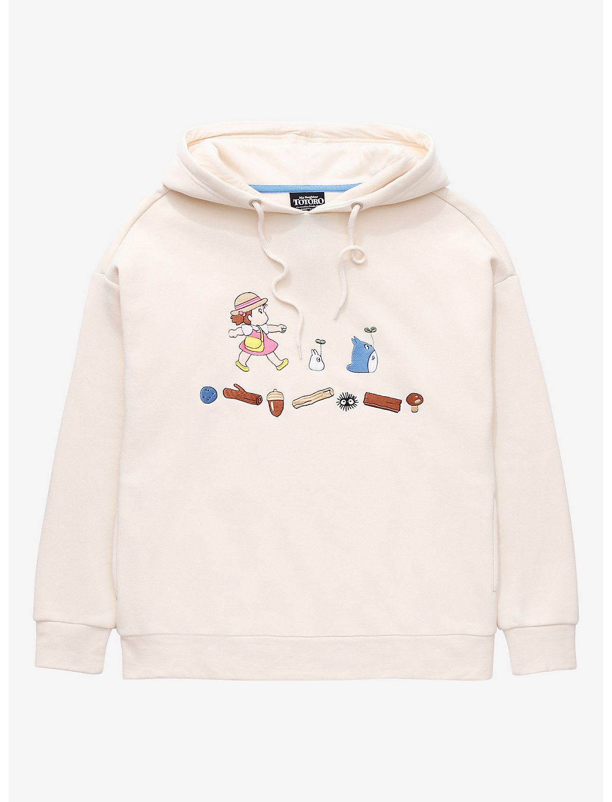 a cream colored hoodie with characters from my neighbor totoro on it