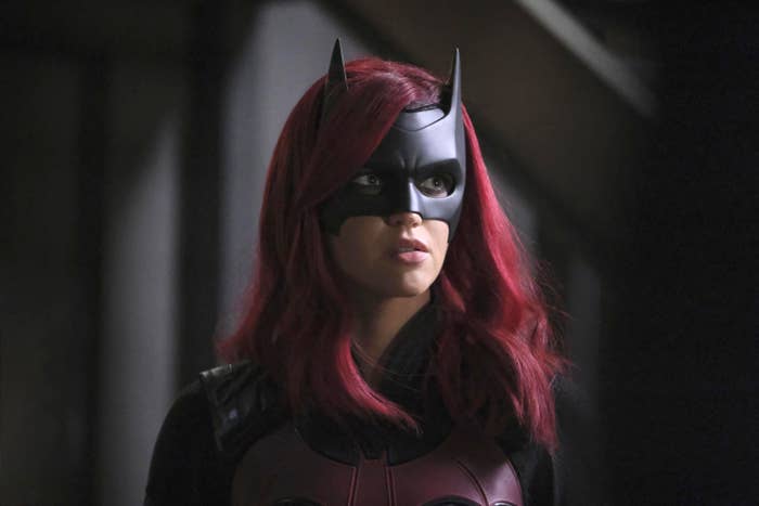 Ruby dressed in the Batwoman suit with cowl