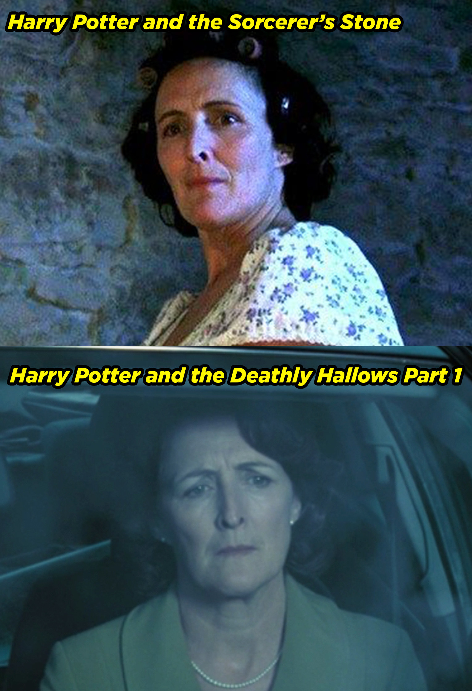 Fiona Shaw in the Sorcerer&#x27;s Stone and Deathly Hallows Part 1