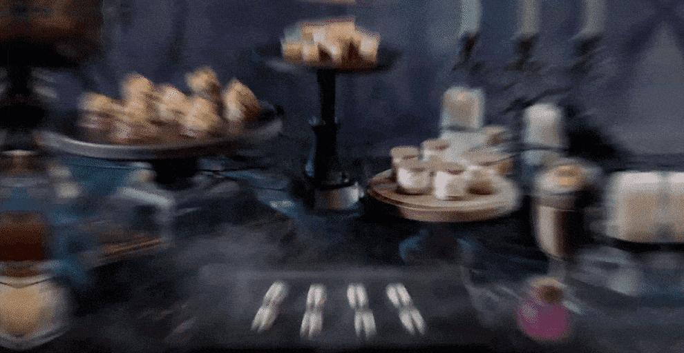 GIF three different spreads of halloween themed desserts