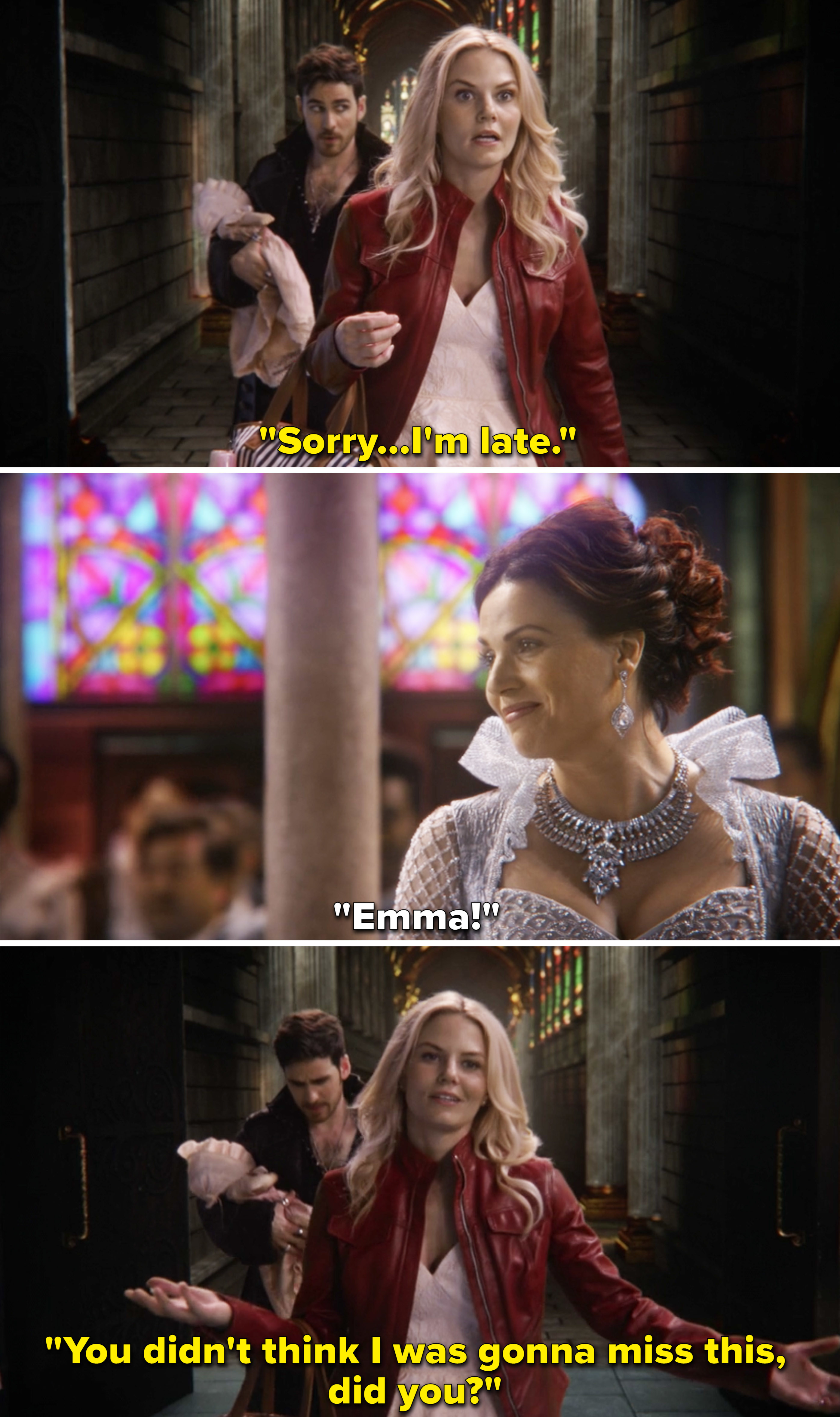 Emma apologizing for being late to Regina&#x27;s coronation and saying she wasn&#x27;t going to miss it