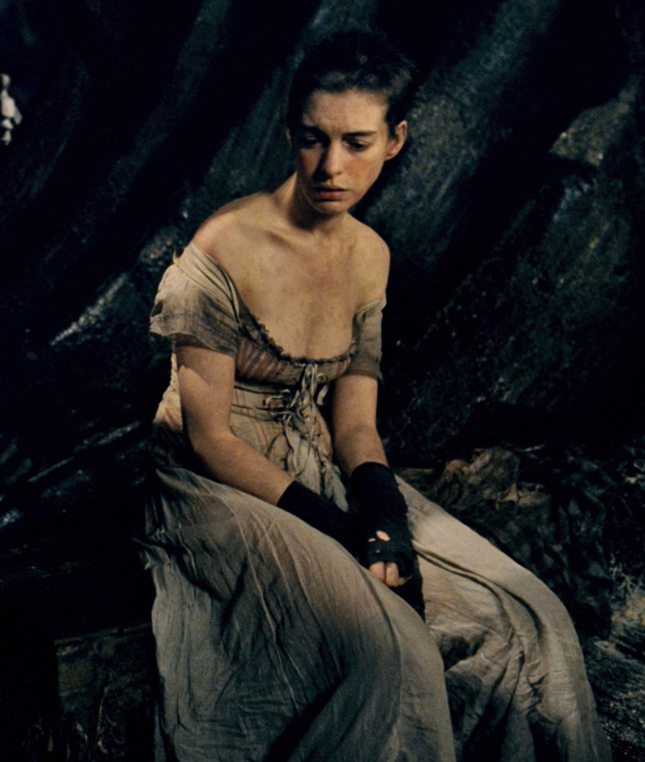 Anne as Fantine looking sad