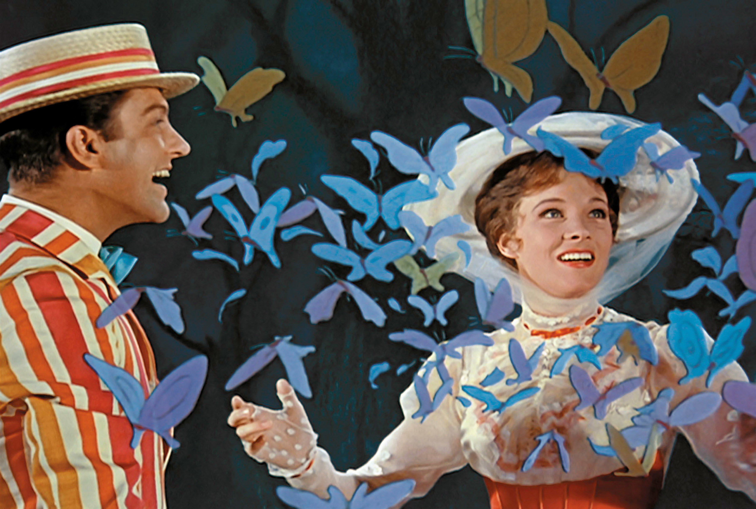 Mary Poppins surrounded by animated butterflies