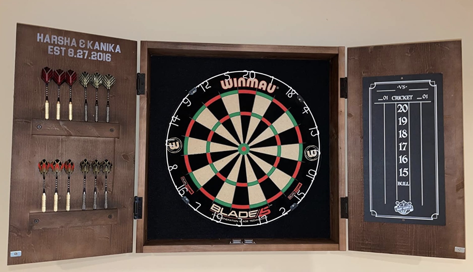 the dartboard on a person&#x27;s wall mount