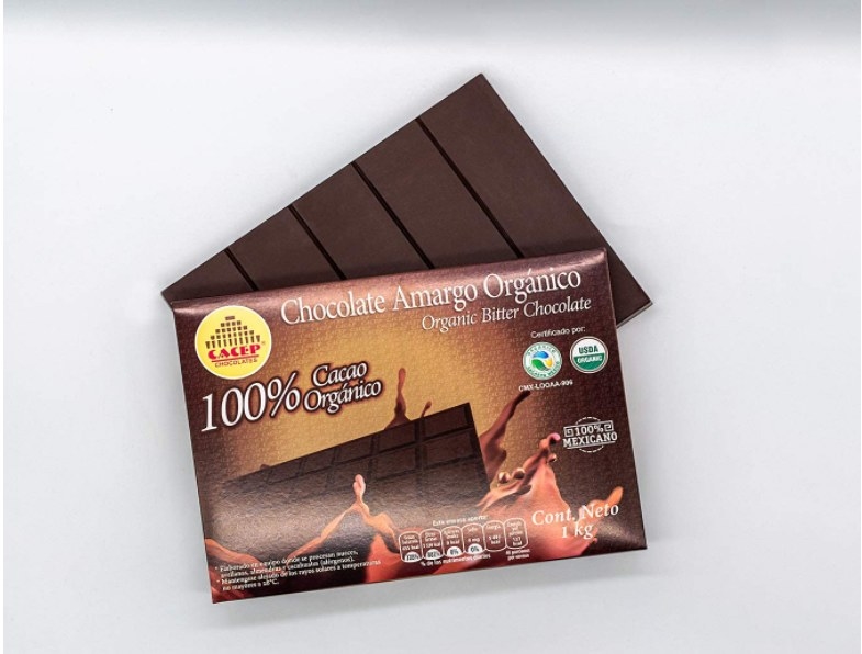 Foto de caja de chocolate amargo 100% de cacao