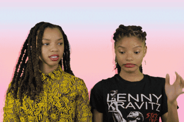 Chloe and Halle looking confused