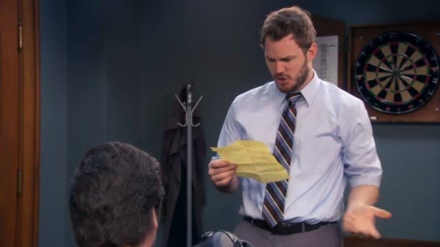 Andy talking to Ron in &quot;Parks and Recreation&quot;