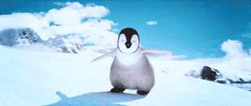 Penguin from Happy Feet dancing on the snow