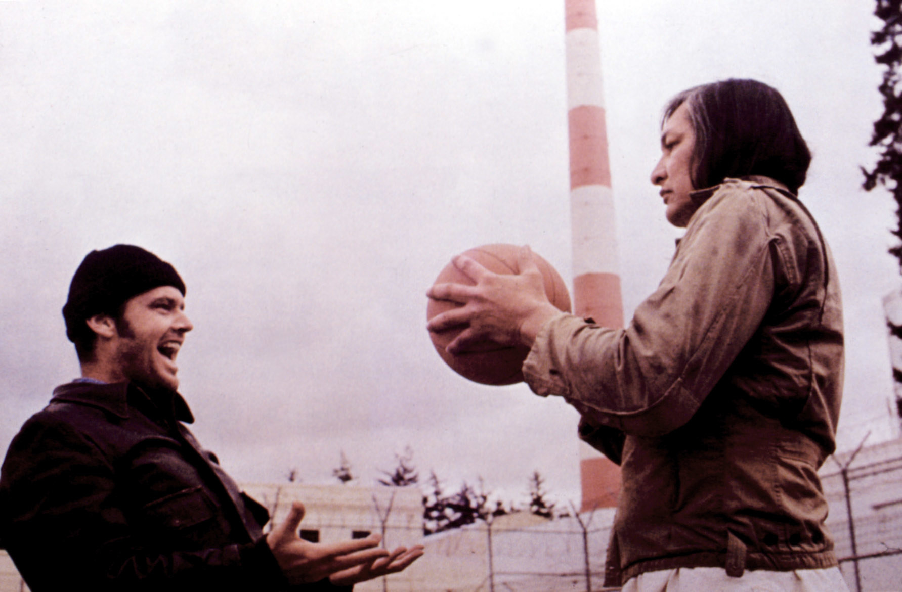 McMurphy and the Chief playing basketball