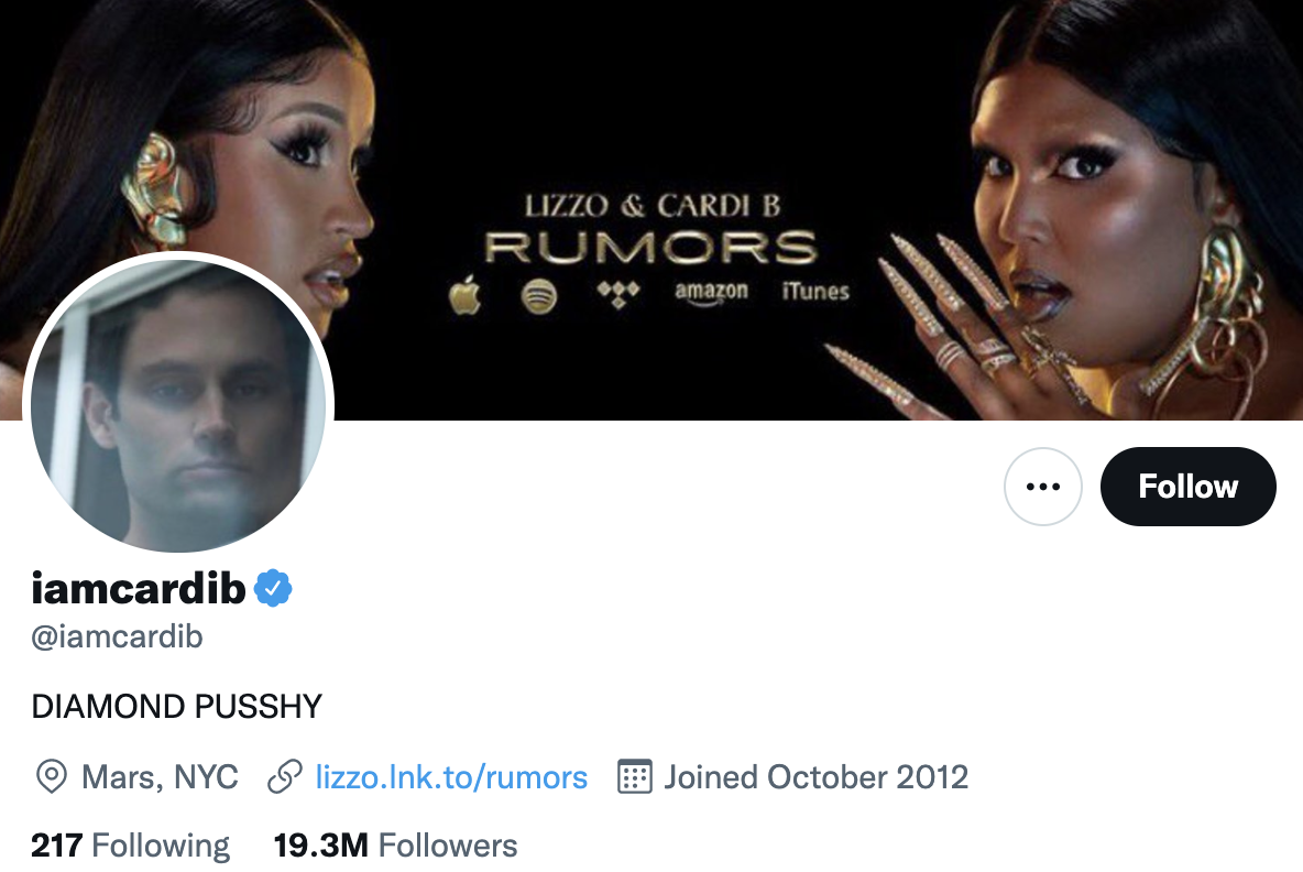 Cardi&#x27;s profile pic is Penn looking out of a window