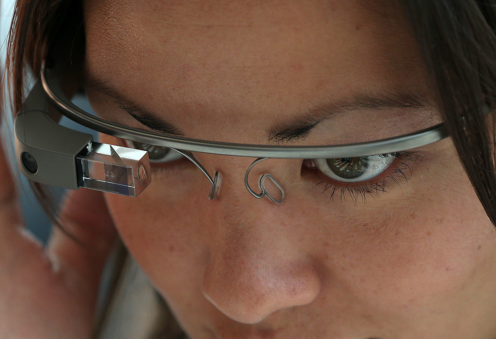 Person wearing Google Glass smart glasses