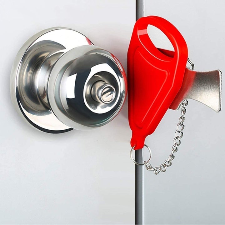 a close up of the door lock installed onto a door