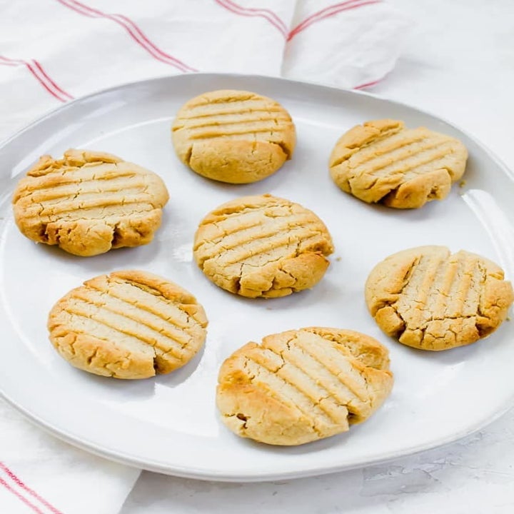 Air fryer peanut butter cookies on a plate.