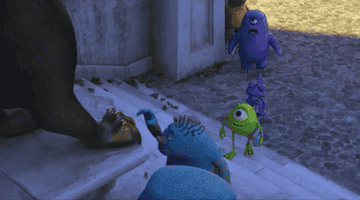 Monsters rubbing a statue&#x27;s foot in Monsters University