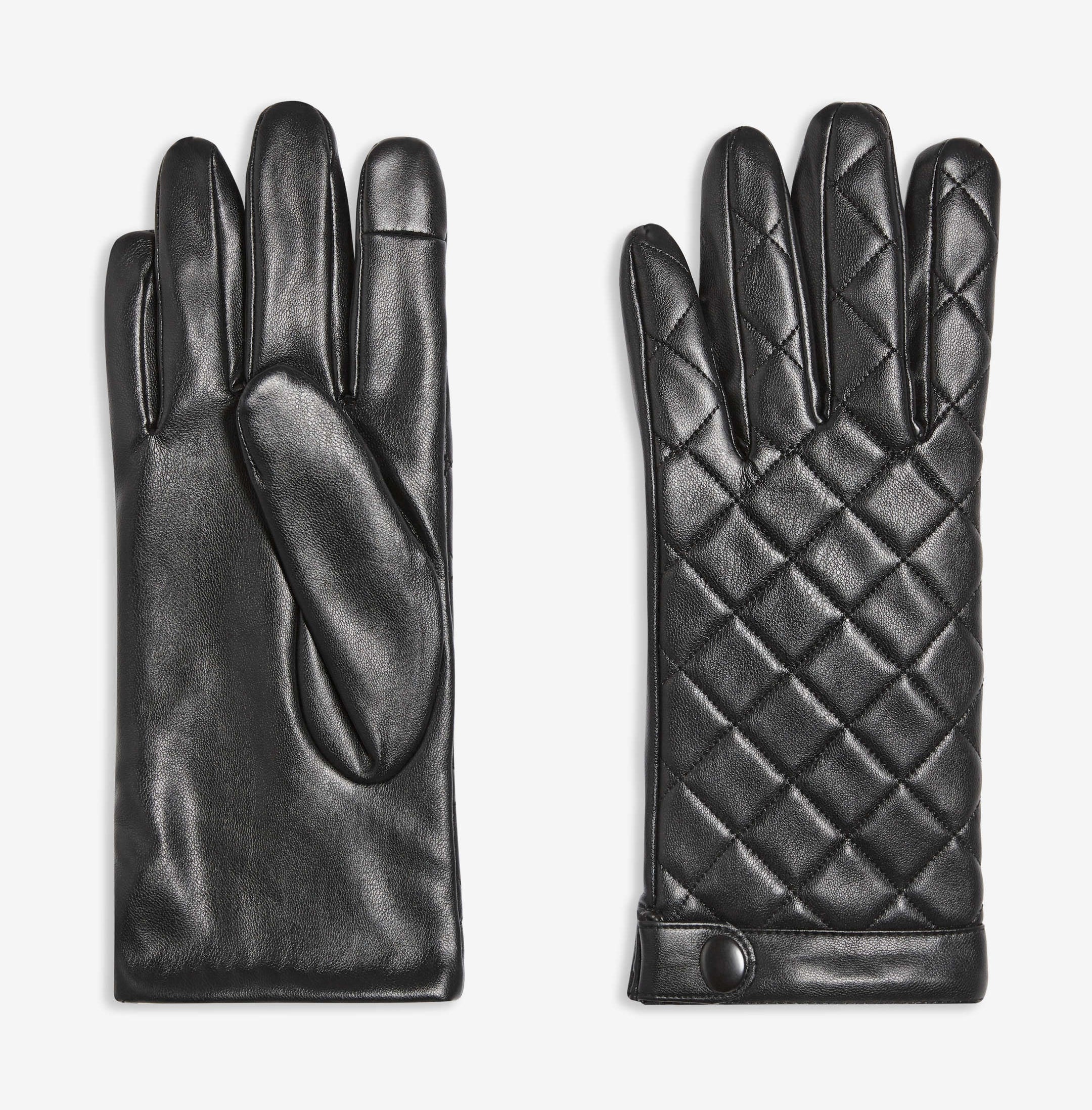 A pair of faux leather gloves with a quilted pattern
