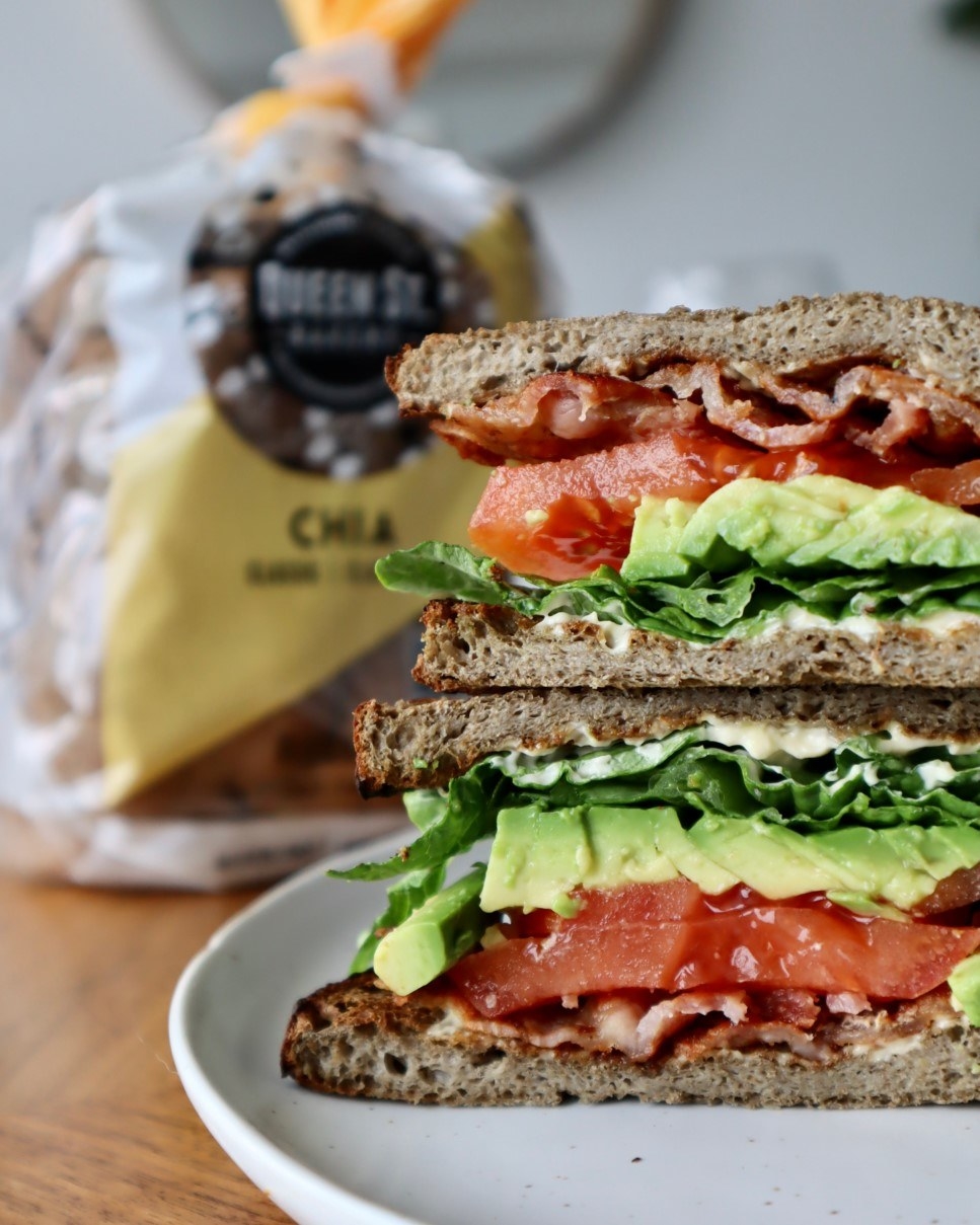 A sandwich made with queen street bakery bread