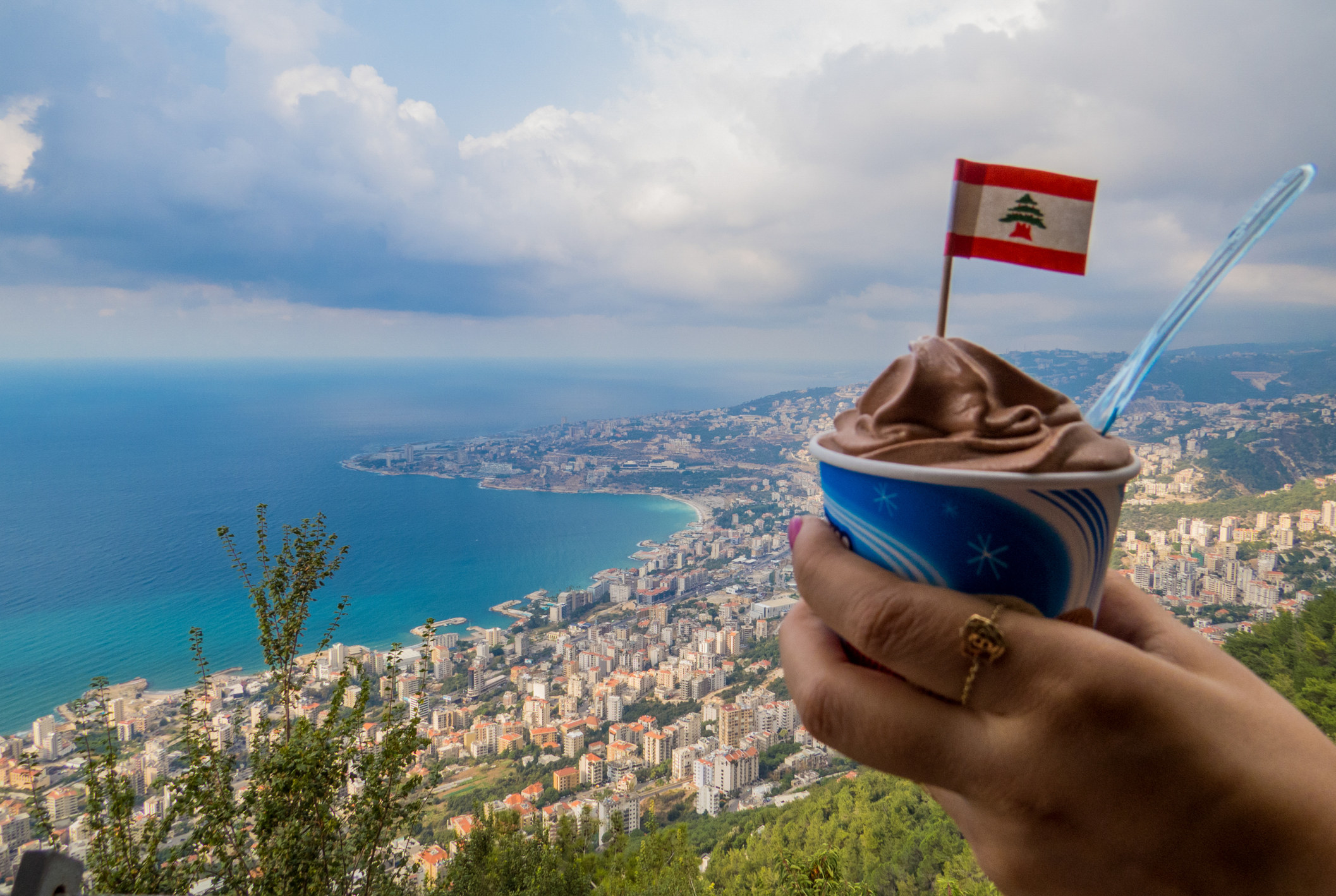 Chocolate ice cream and a view of Lebanon.