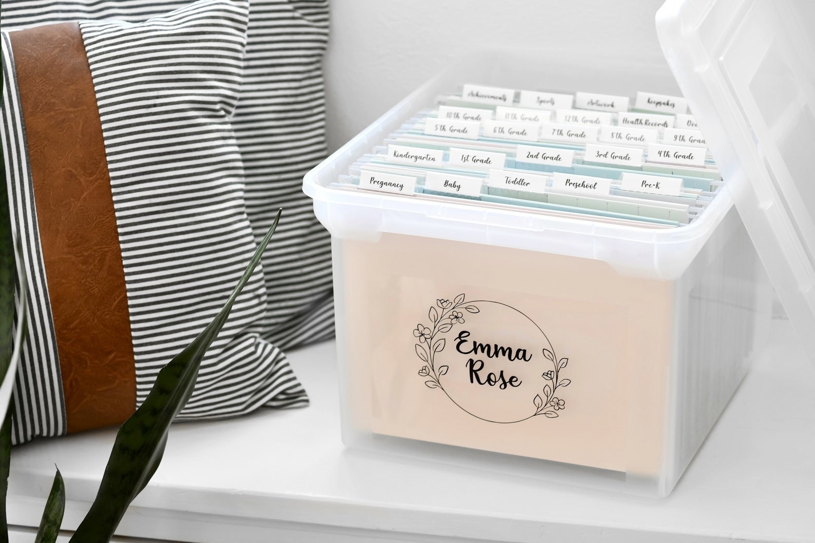 storage box with labeled files to hold kids&#x27; work