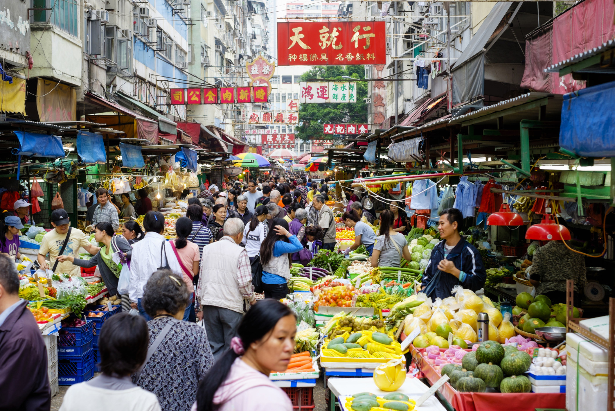 A street market in Hong Kong.