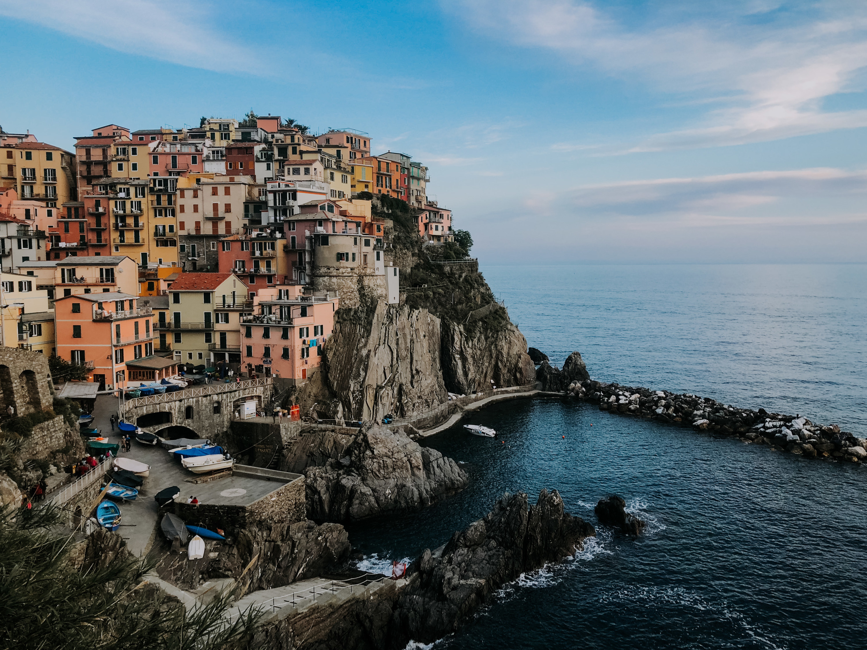 Colorful houses stacked on a hill in Manarola