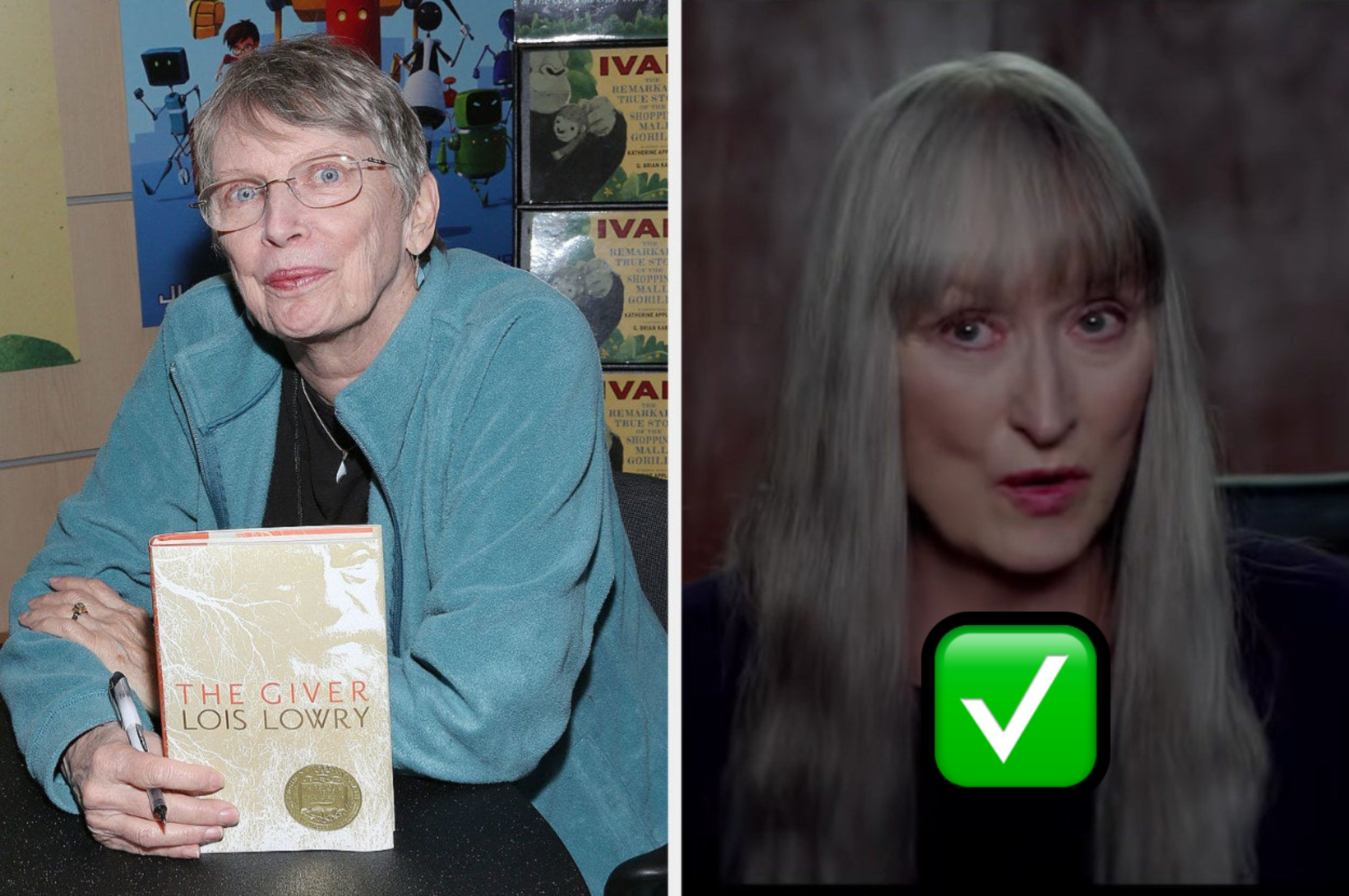 Lois Lowry and Meryl Streep as the grey haired elder