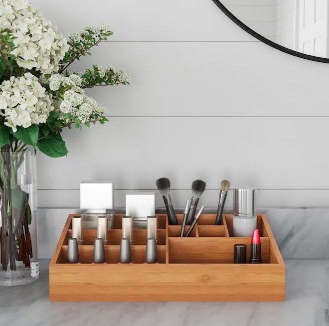 The tray organizing makeup and beauty products