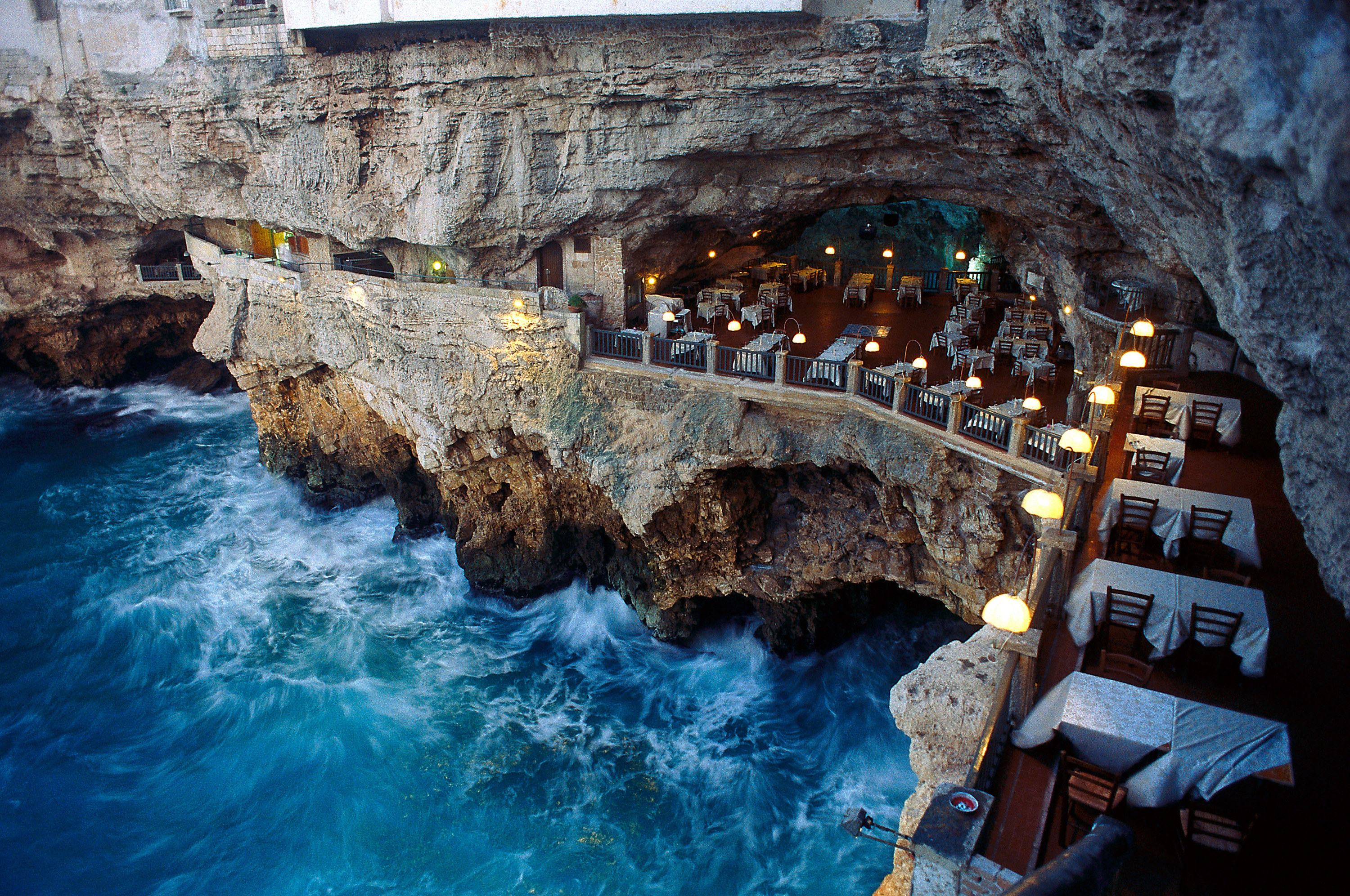 Restaurant built into a cave over the ocean