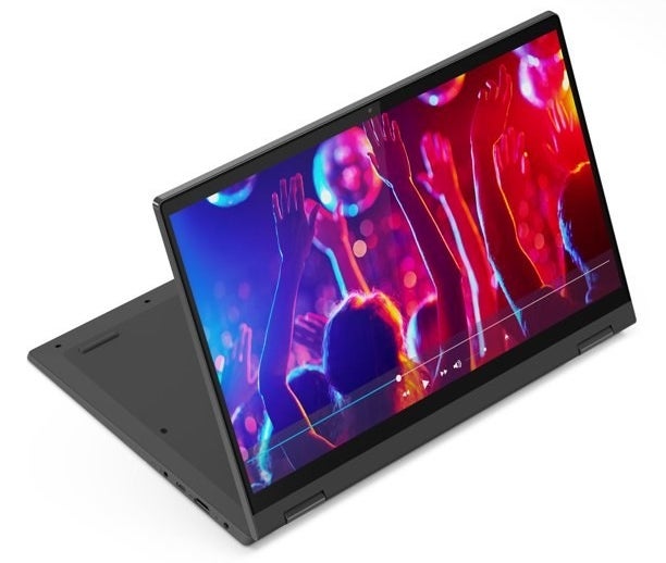 the flippable laptop with a party on the screen