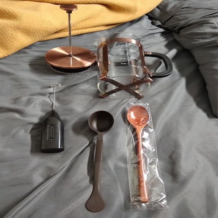 Reviewer image of everything that comes with the French press