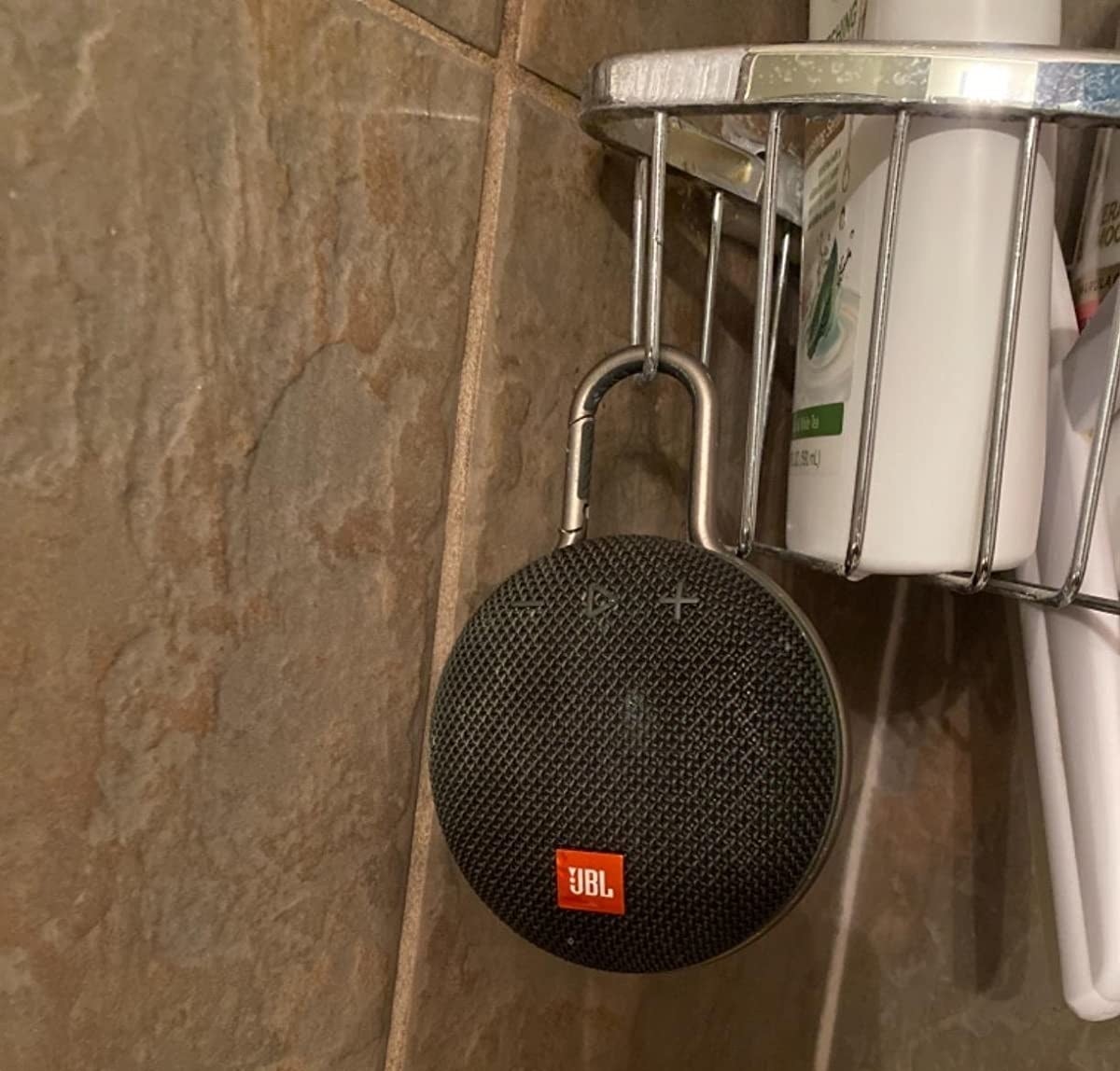 reviewer image of the speaker hanging in the shower