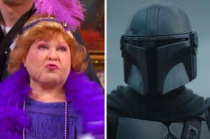 Muriel from "Suite Life" is on the left with the Mandalorian on the right
