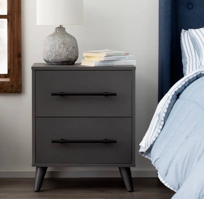 Contemporary grey nightstand with two sliding drawers