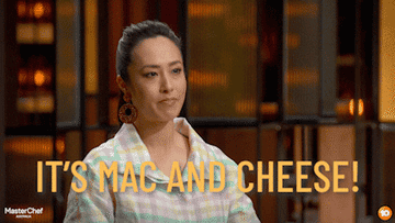 Master Chef GIF of someone yelling It&#x27;s mac and cheese