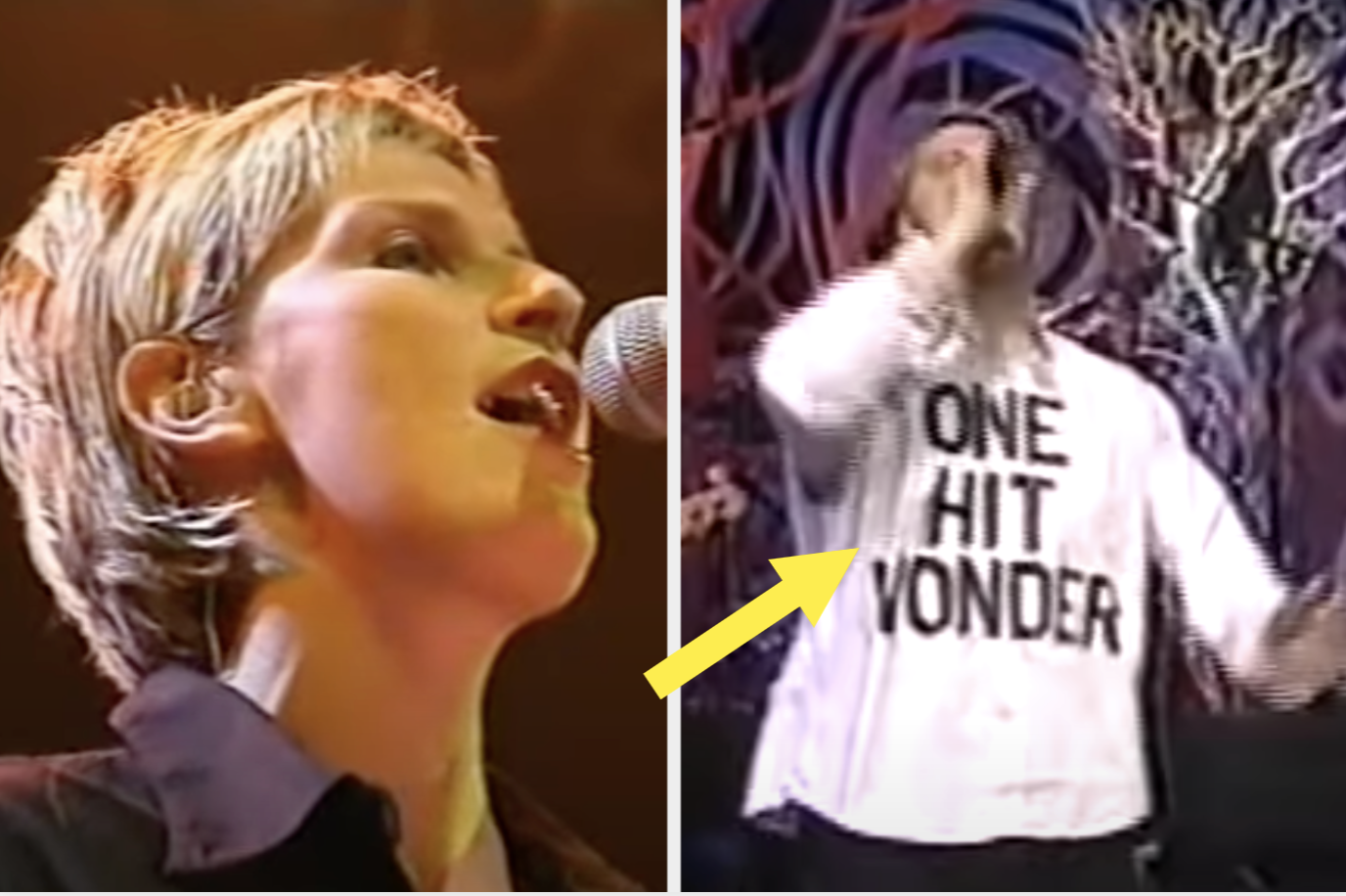 The lead singer performs Tubthumping wearing a &quot;One Hit Wonder&quot; shirt
