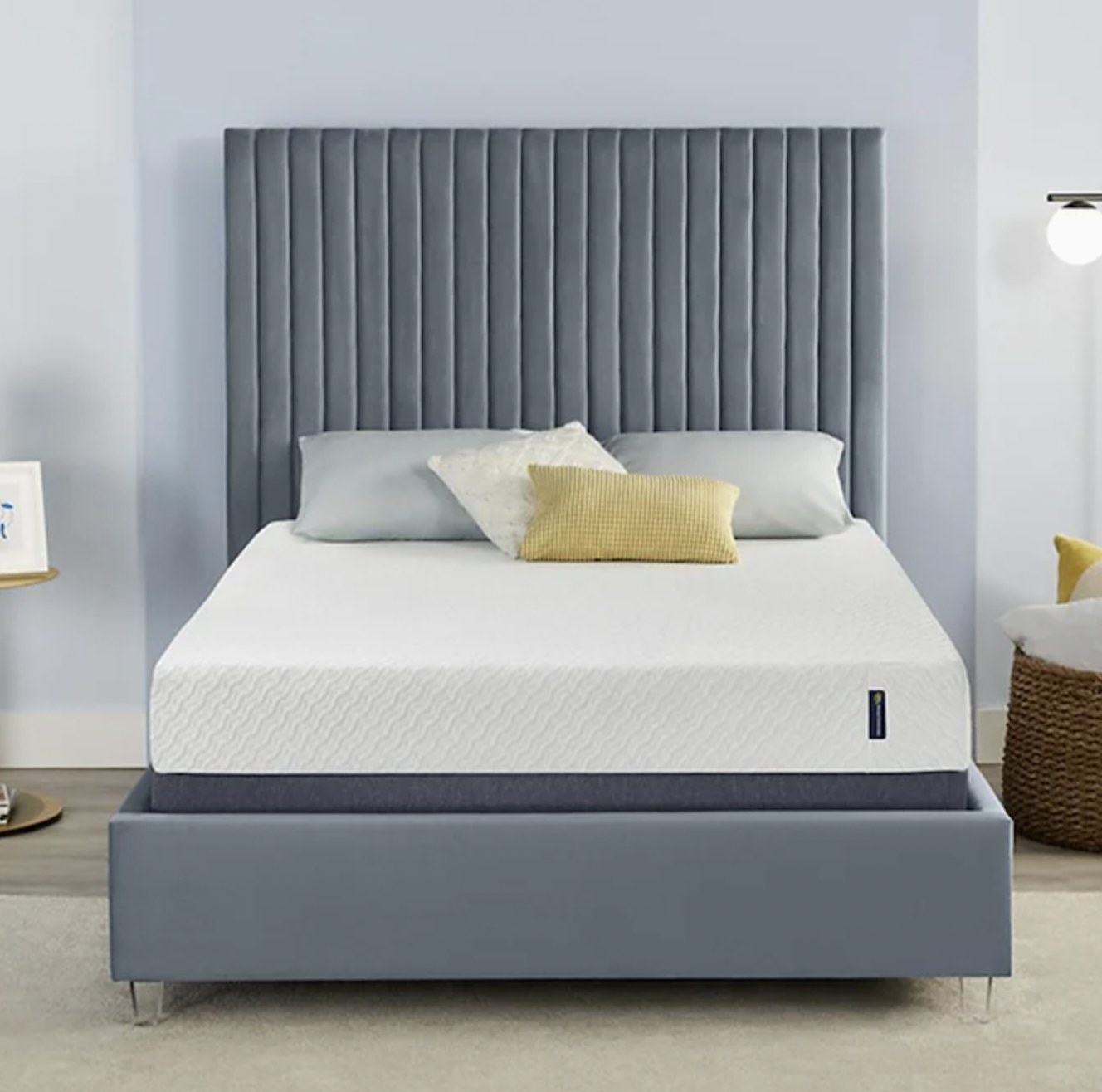Serta memory foam mattress on blue mattress stand