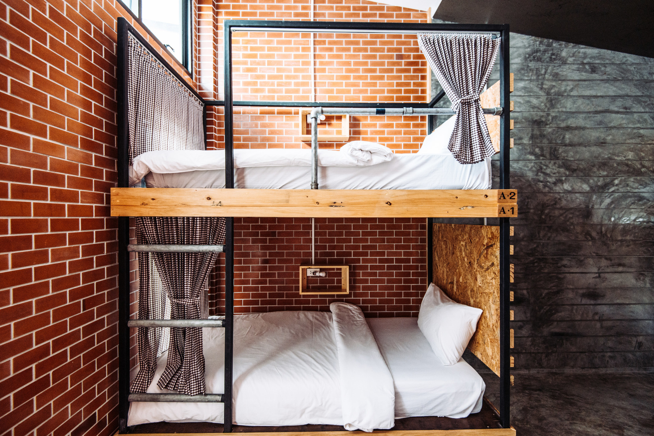 A hostel bunk bed.